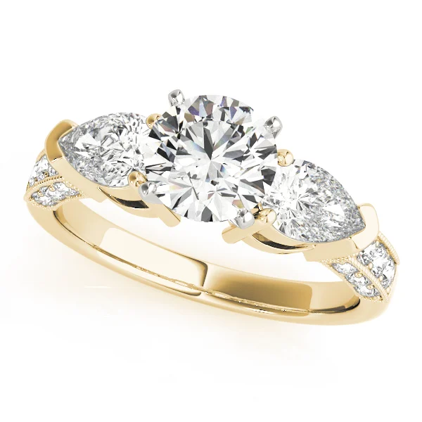 3-Stone Prong Set Pear Shape Milgrain Engagement Rings - Image 5