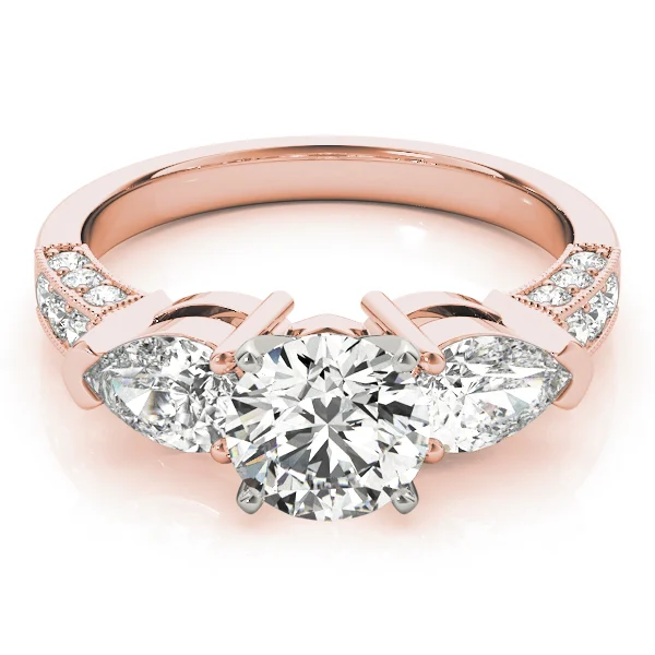 3-Stone Prong Set Pear Shape Milgrain Engagement Rings - Image 11