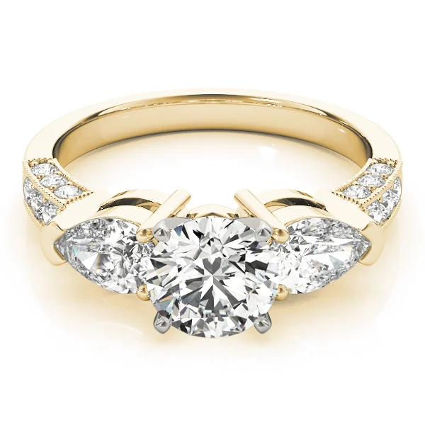3-Stone Prong Set Pear Shape Milgrain Engagement Rings - Image 7