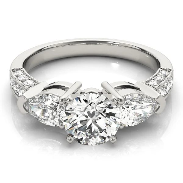 3-Stone Prong Set Pear Shape Milgrain Engagement Rings - Image 3