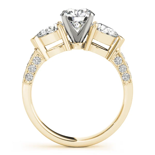 3-Stone Prong Set Pear Shape Milgrain Engagement Rings - Image 6