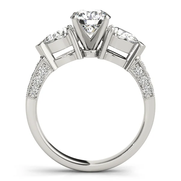3-Stone Prong Set Pear Shape Milgrain Engagement Rings - Image 2