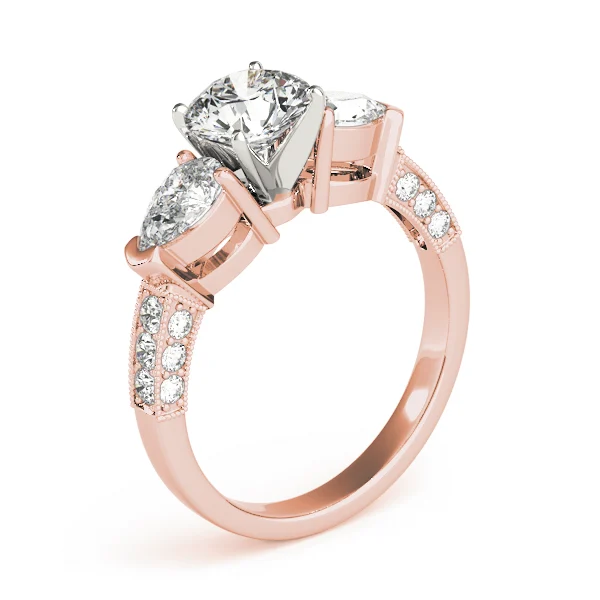 3-Stone Prong Set Pear Shape Milgrain Engagement Rings - Image 12