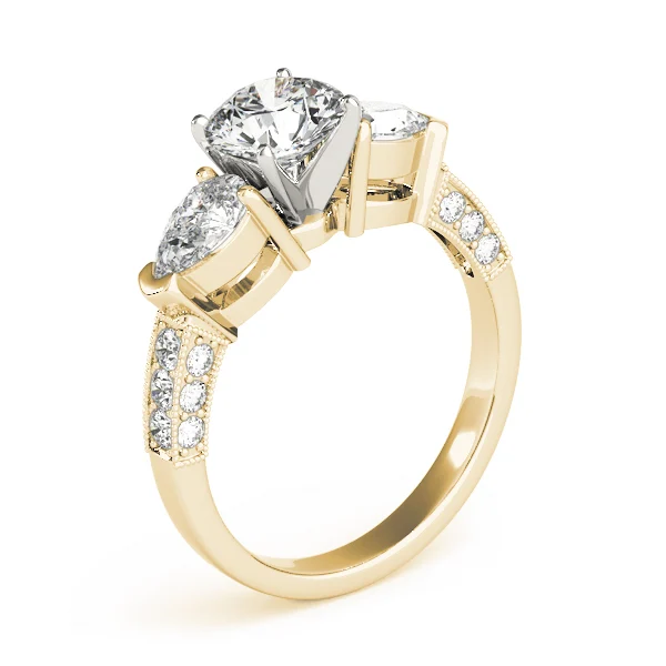 3-Stone Prong Set Pear Shape Milgrain Engagement Rings - Image 8