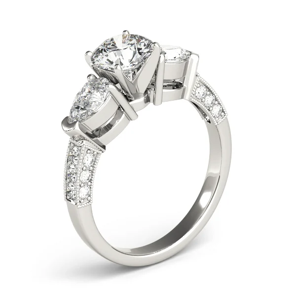 3-Stone Prong Set Pear Shape Milgrain Engagement Rings - Image 4