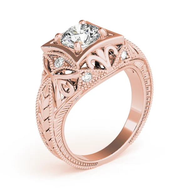 Vintage Inspired Engraved Milgrain Engagement Ring - Image 12