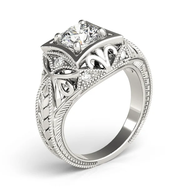 Vintage Inspired Engraved Milgrain Engagement Ring - Image 4
