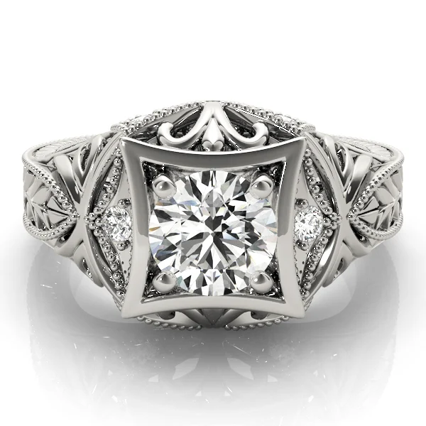 Vintage Inspired Engraved Milgrain Engagement Ring - Image 3