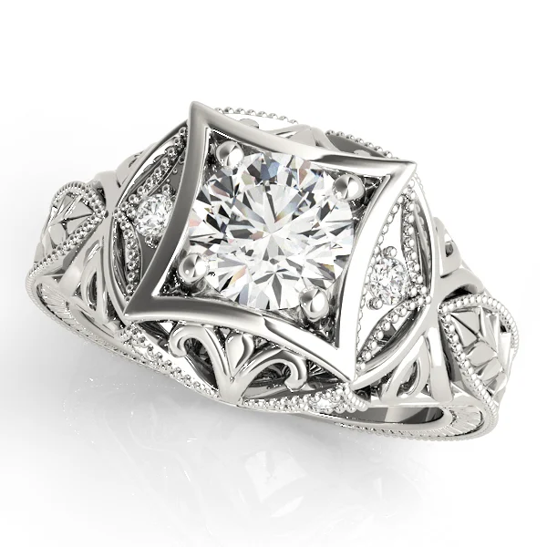 Vintage Inspired Engraved Milgrain Engagement Ring