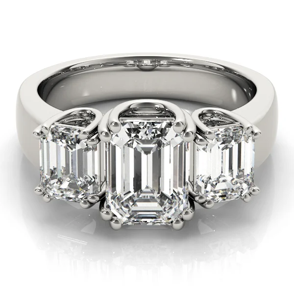 3-Stone Double Prong Emerald Cut Engagement Rings - Image 3