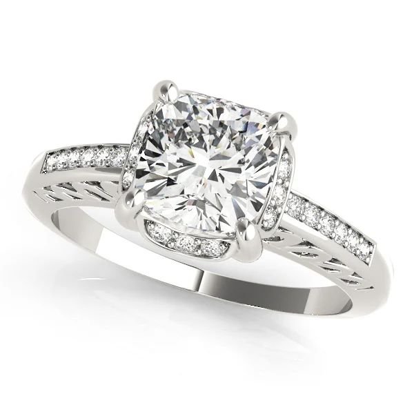 Single Row Cushion Cut Halo Engagement Ring