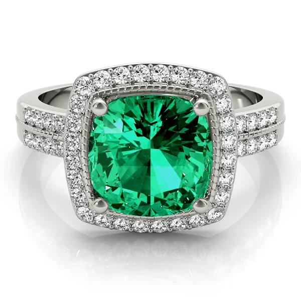 Double Row Cushion Halo Engagement Ring - Image 15