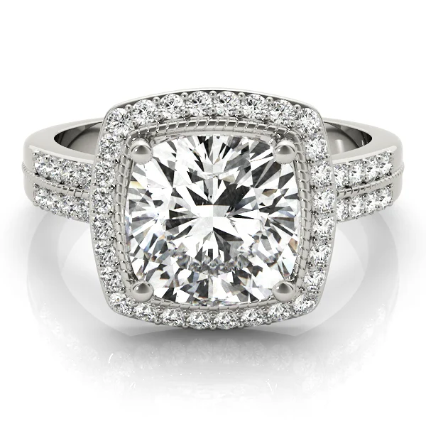 Double Row Cushion Halo Engagement Ring - Image 3