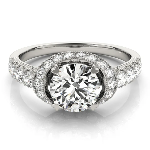 Single Row Halo Milgrain Engagement Rings - Image 3
