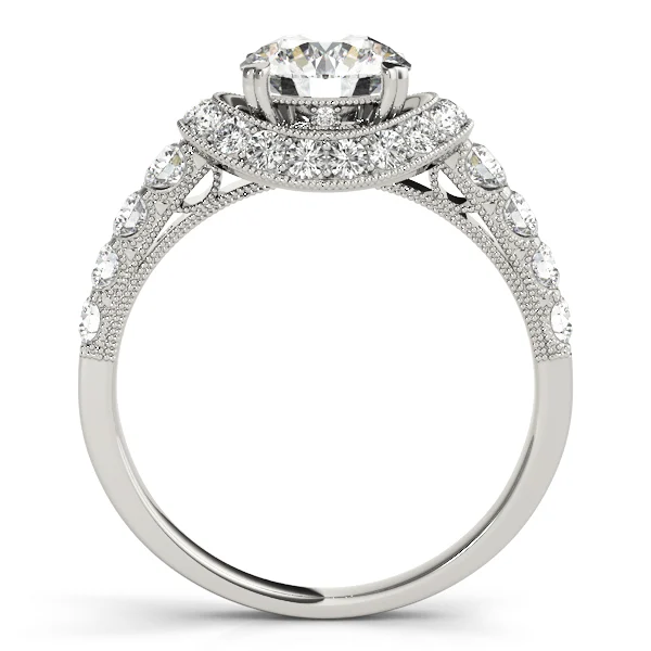 Single Row Halo Milgrain Engagement Rings - Image 2