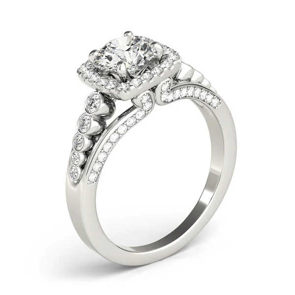 Multirow Bezel Set Round Halo Engagement Ring - Image 4
