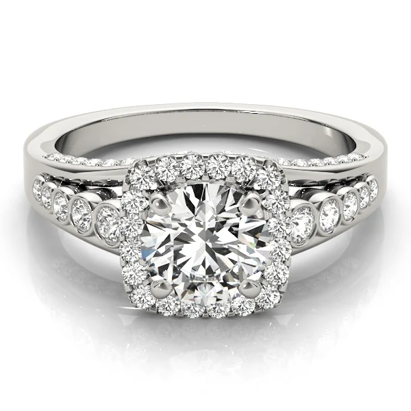 Multirow Bezel Set Round Halo Engagement Ring - Image 3