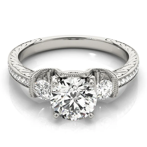 3-Stone Milgrain Round Engagement Ring - Image 3