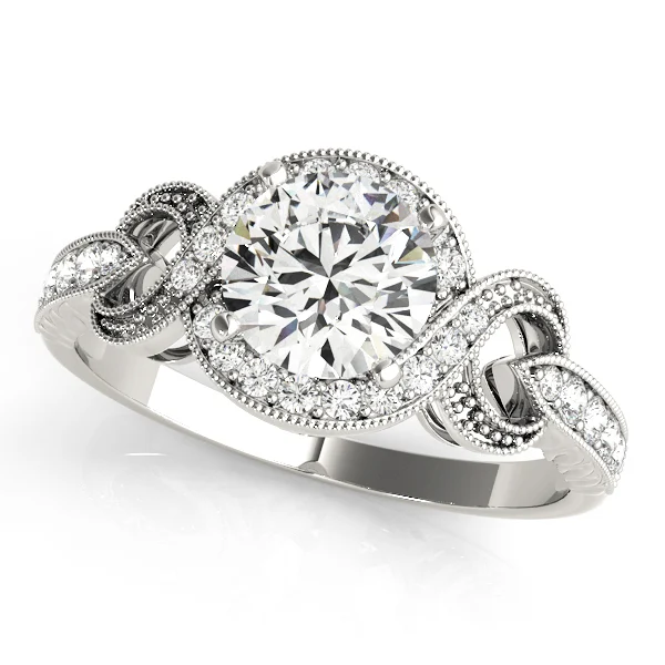Twisted Shank Round Halo Milgrain Engagement Ring