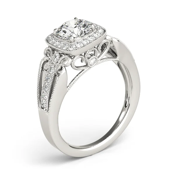 Vintage Single Row Halo Migrain Engagement Ring - Image 4