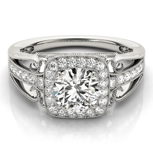 Vintage Single Row Halo Migrain Engagement Ring - Image 3