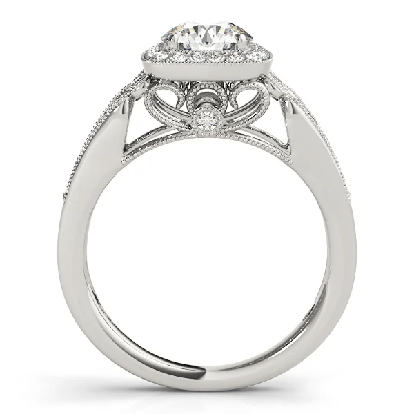 Vintage Single Row Halo Migrain Engagement Ring - Image 2