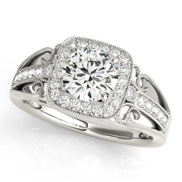 Vintage Single Row Halo Migrain Engagement Ring