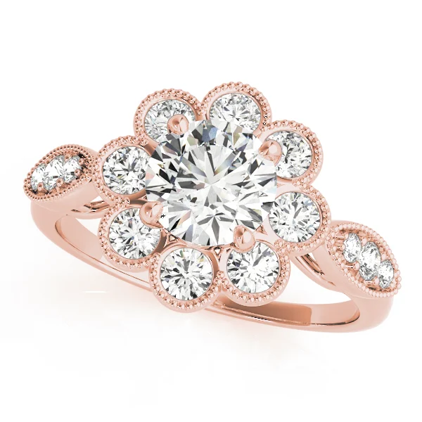 Bezel Set Round Halo Milgrain Engagement Ring - Image 9