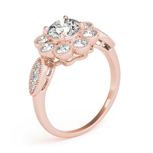 Bezel Set Round Halo Milgrain Engagement Ring - Image 12