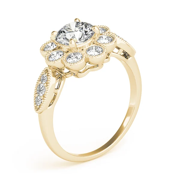 Bezel Set Round Halo Milgrain Engagement Ring - Image 8