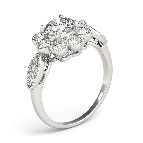 Bezel Set Round Halo Milgrain Engagement Ring - Image 4
