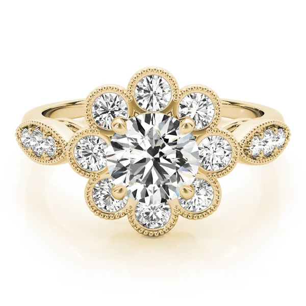 Bezel Set Round Halo Milgrain Engagement Ring - Image 7
