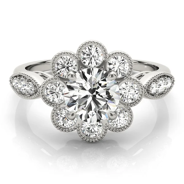 Bezel Set Round Halo Milgrain Engagement Ring - Image 3