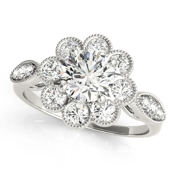Bezel Set Round Halo Milgrain Engagement Ring