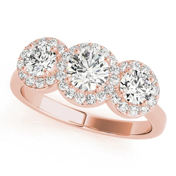 3-Stone Round Halo Engagement Ring - Image 9