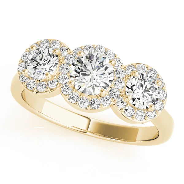 3-Stone Round Halo Engagement Ring - Image 5