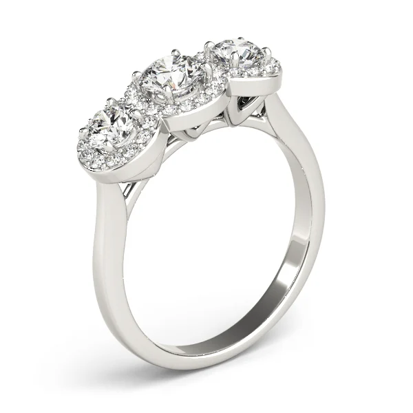 3-Stone Round Halo Engagement Ring - Image 4