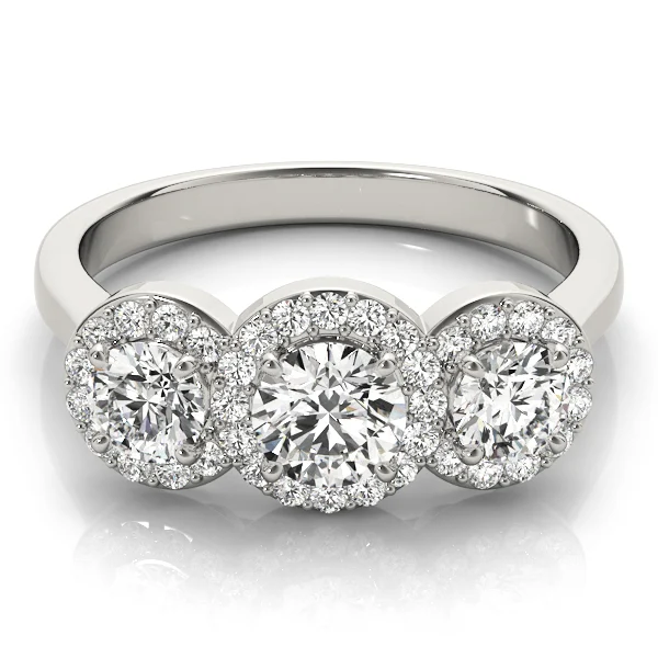3-Stone Round Halo Engagement Ring - Image 3