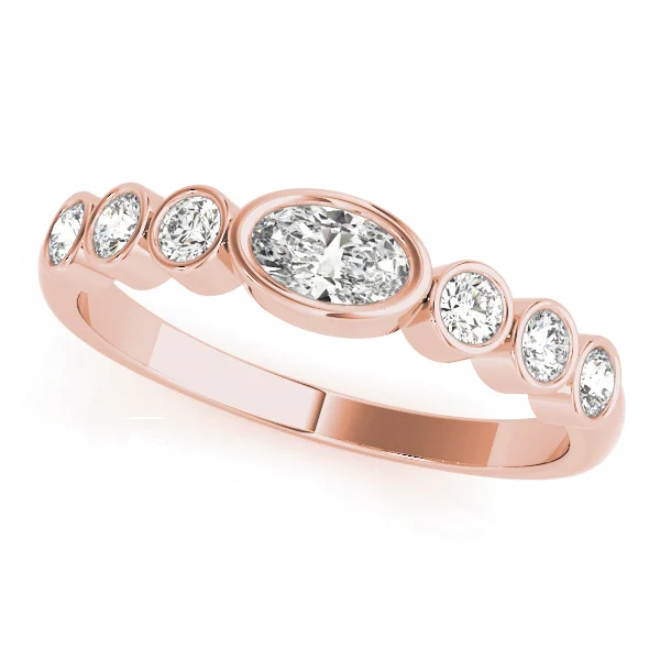 Bezel Set Stackable Oval Center Wedding Band - Image 8