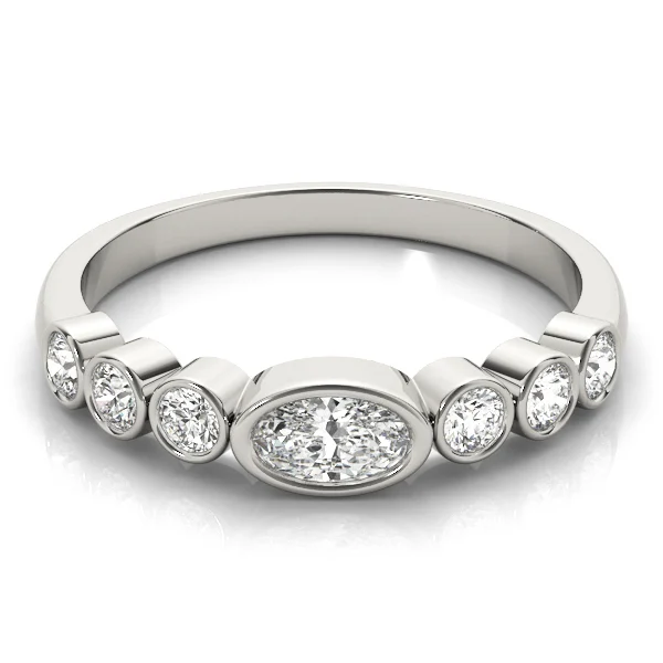 Bezel Set Stackable Oval Center Wedding Band - Image 3