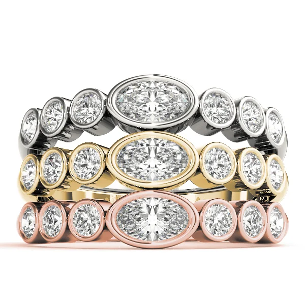 Bezel Set Stackable Oval Center Wedding Band - Image 4