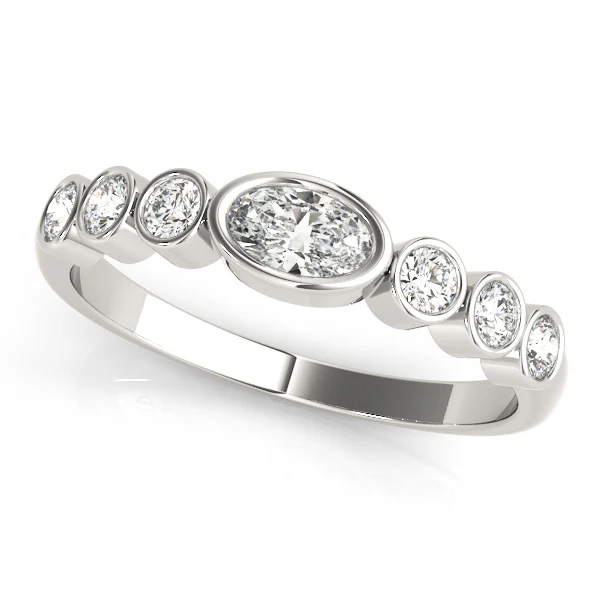 Bezel Set Stackable Oval Center Wedding Band