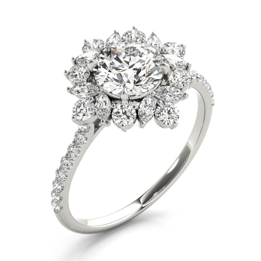 Mixed Shape Halo Round Engagement Ring - Image 4