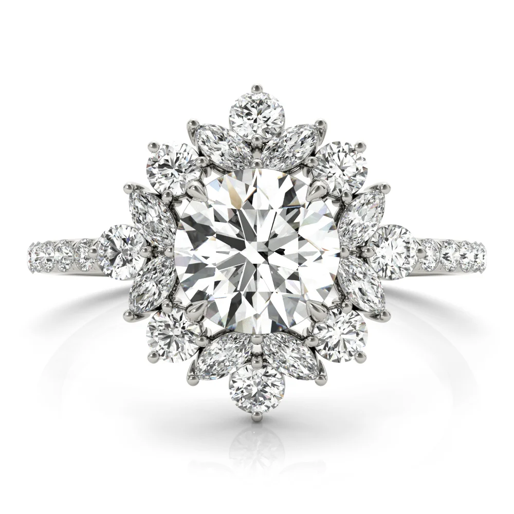 Mixed Shape Halo Round Engagement Ring - Image 3